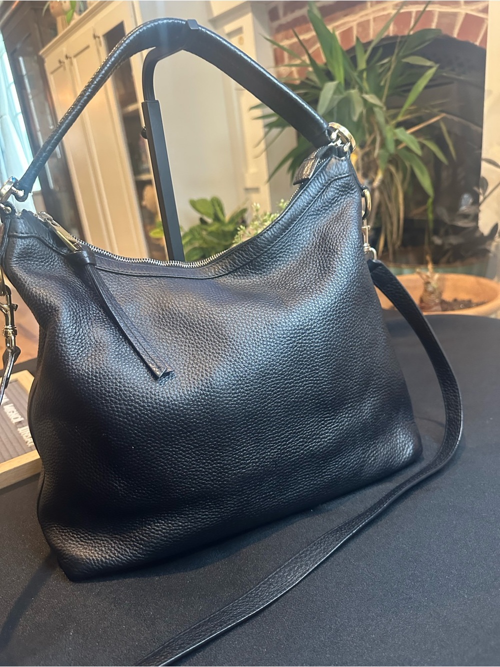 Black Leather Hobo Shoulder Bag